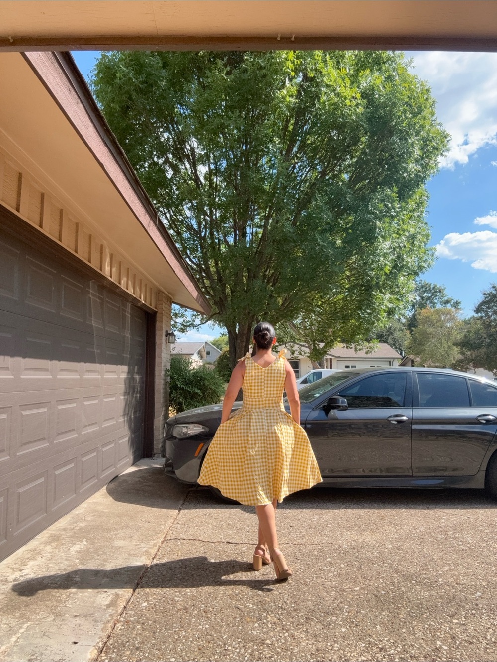 Yellow Gingham Tie-Shoulder Midi Dress - Picture 11 of 14